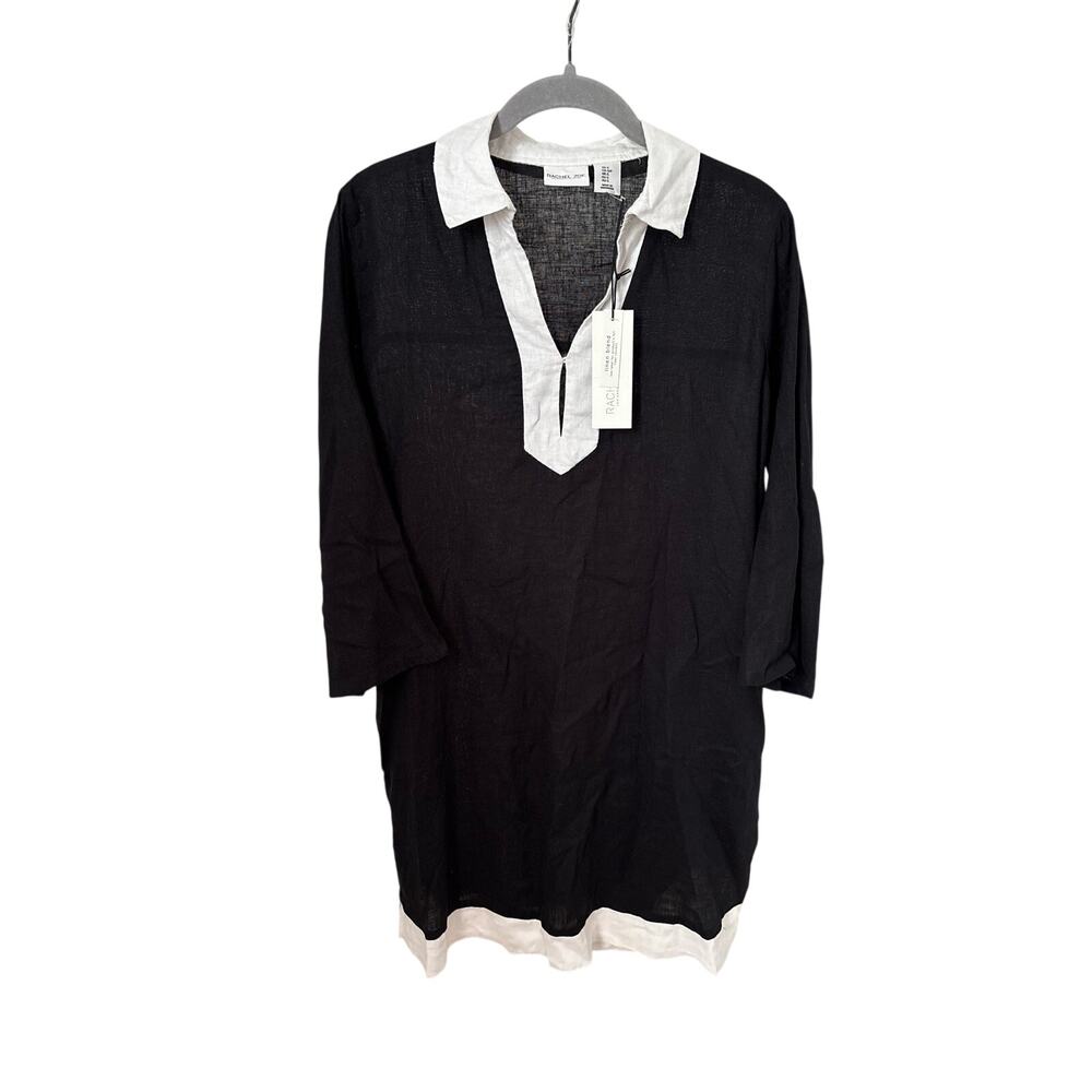 NWT Rachel Zoe Linen Blend Tunic Dress Black White Collared Cover Up Size S - Picture 3 of 11